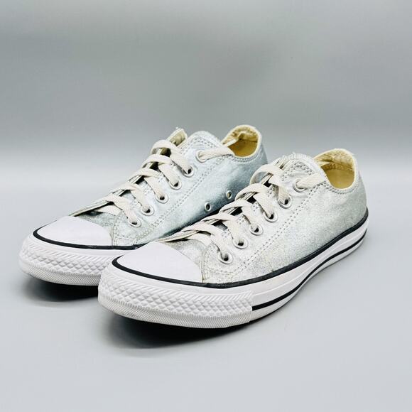 Converse Shoes Womens 7 Silver Blue Metallic Low Top Ox Chuck Taylor All Star - Picture 3 of 11